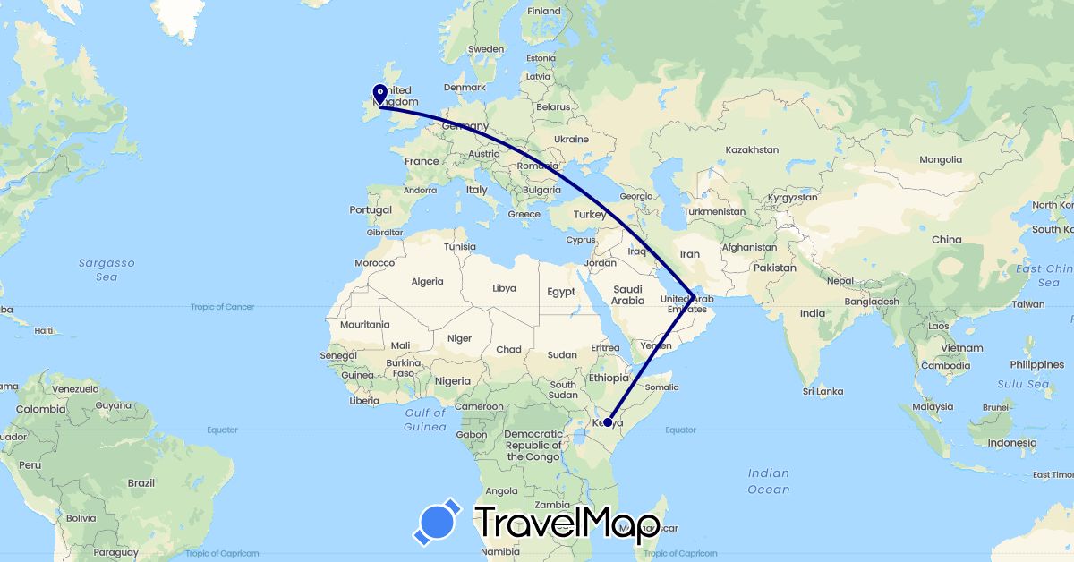 TravelMap itinerary: driving in United Arab Emirates, Ireland, Kenya (Africa, Asia, Europe)